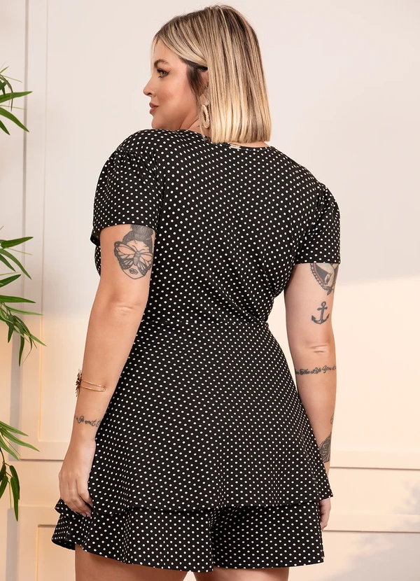 Quintess - Macaquinho Poá Fundo Preto em Malha de Viscose 2