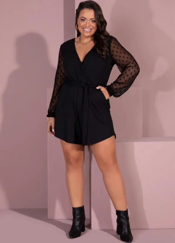 Quintess - Macaquinho Preto com Mangas em Tule 3