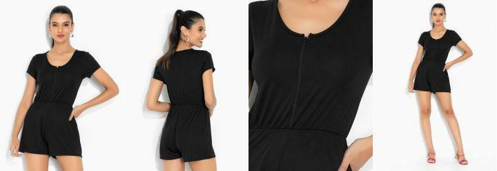 Macaquinho Preto com Zper e Elstico na Cintura