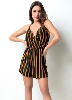 Moda Pop - Macaquinho Preto e Caramelo com Alças - MODA POP