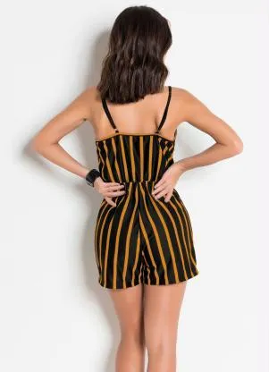Moda Pop - Macaquinho Preto e Caramelo com Alças - MODA POP