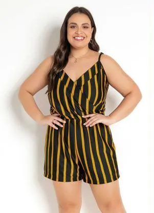 Moda Pop - Macaquinho Preto e Caramelo com Alças - MODA POP