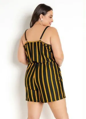 Moda Pop - Macaquinho Preto e Caramelo com Alças - MODA POP