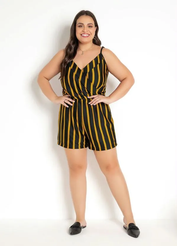 Moda Pop - Macaquinho Preto e Caramelo com Alças 9