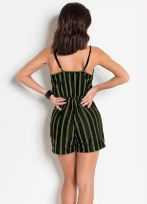 Moda Pop - Macaquinho Preto e Verde com Alças - MODA POP