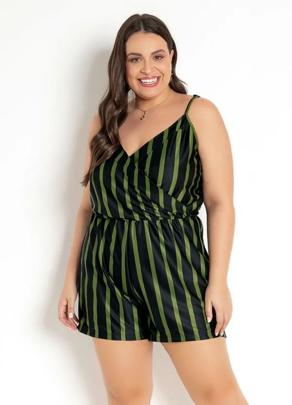 Moda Pop - Macaquinho Preto e Verde com Alças 6