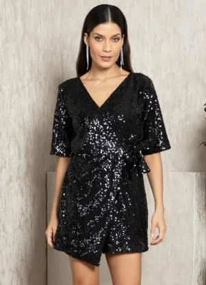 Quintess - Macaquinho Preto em Paetê Transpassado - QUINTESS