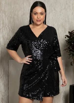 Quintess - Macaquinho Preto em Paetê Transpassado - QUINTESS