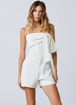 Authoria - Macaquinho Risca de Giz com Maxi Laço Off White - AUTHORIA