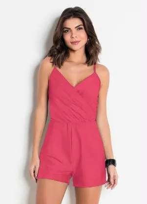 Moda Pop - Macaquinho Rosa Transpassado com Reguladores - MODA POP