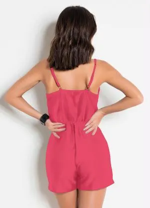 Moda Pop - Macaquinho Rosa Transpassado com Reguladores - MODA POP