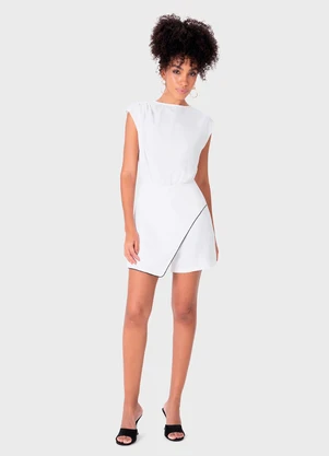 Enfim - Macaquinho Transpassado em Crepe Branco - ENFIM