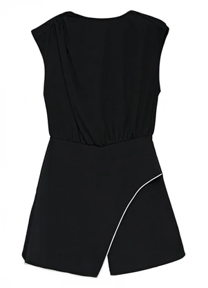 Enfim - Macaquinho Transpassado em Crepe Preto - ENFIM