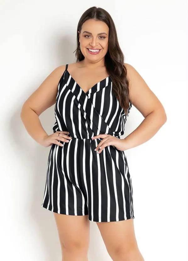 Moda Pop - Macaquinho Transpassado Listrado com Alças 4