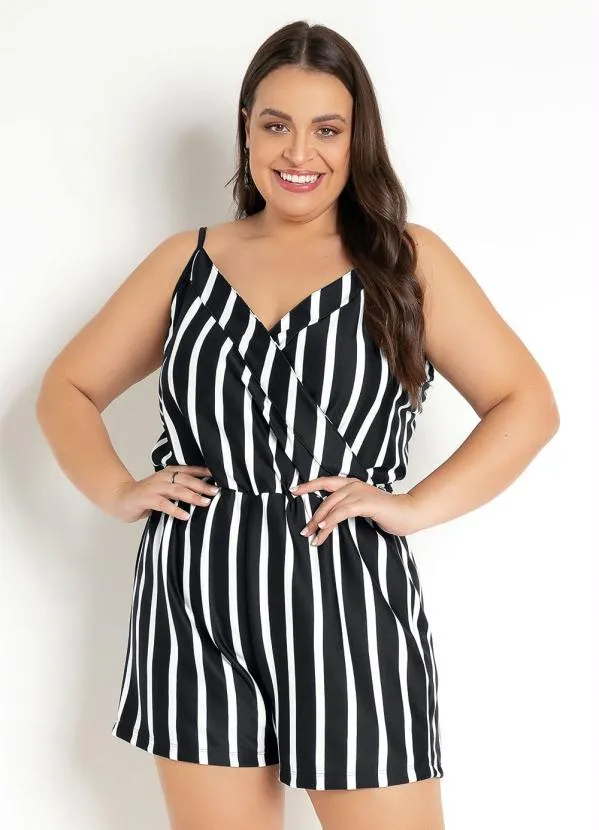 Moda Pop - Macaquinho Transpassado Listrado com Alças 7