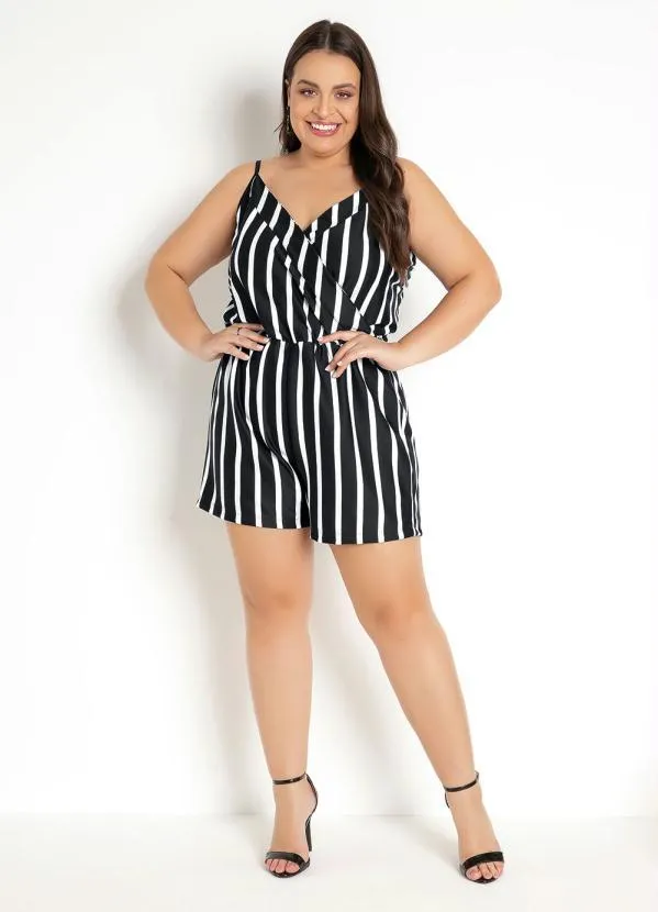 Moda Pop - Macaquinho Transpassado Listrado com Alças 9