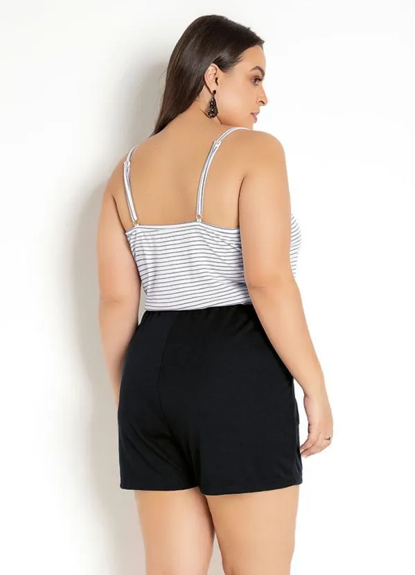 Moda Pop - Macaquinho Transpassado Listrado/Preto com Alças 7