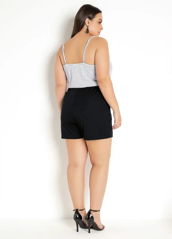 Moda Pop - Macaquinho Transpassado Listrado/Preto com Alças 9