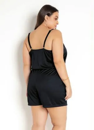 Moda Pop - Macaquinho Transpassado Preto com Alças - MODA POP