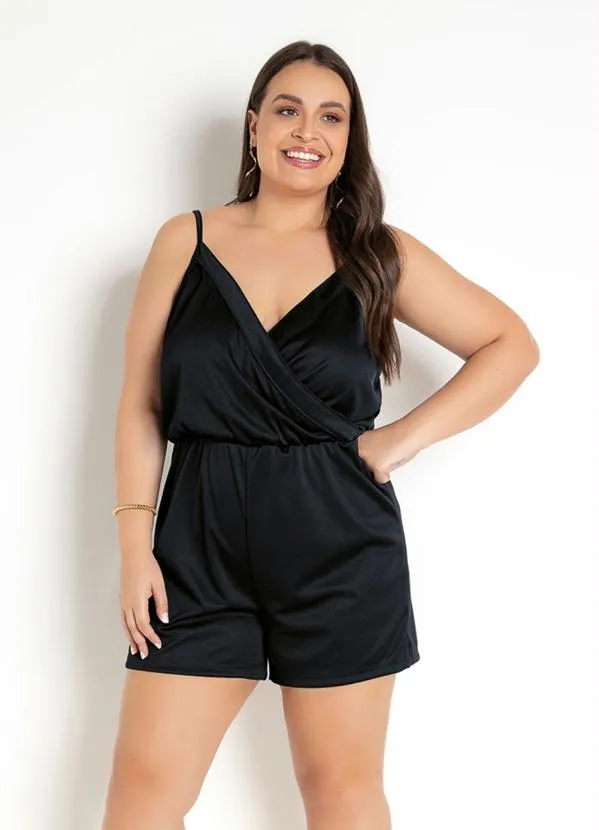 Moda Pop - Macaquinho Transpassado Preto com Alças 6