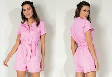 Macaquinho Utilitrio Rosa com Bolsos e Faixa