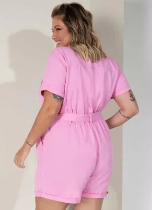 Quintess - Macaquinho Utilitário Rosa com Bolsos e Faixa - QUINTESS