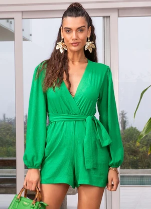 Quintess - Macaquinho Verde em Crepe Plano - QUINTESS