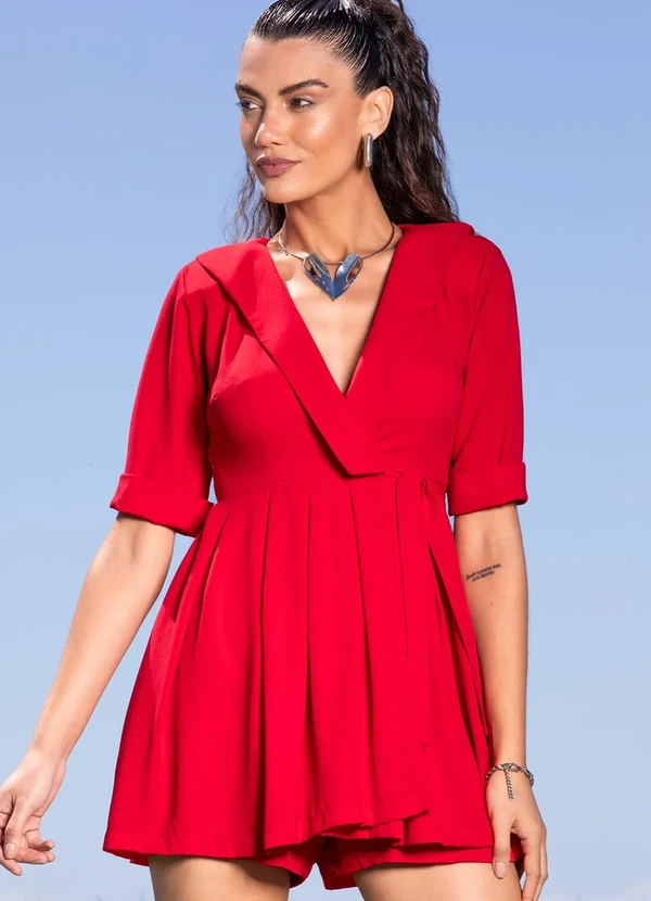 Quintess - Macaquinho Vermelho em Crepe Plano