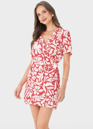 Malwee - Macaquinho Vermelho Floral em Viscose - MALWEE