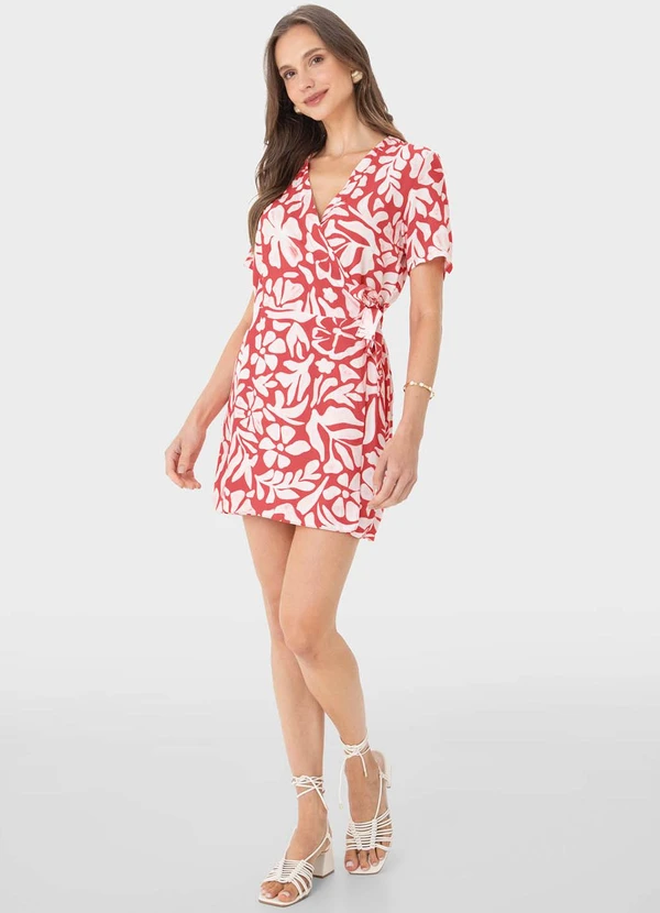 Malwee - Macaquinho Vermelho Floral em Viscose 2