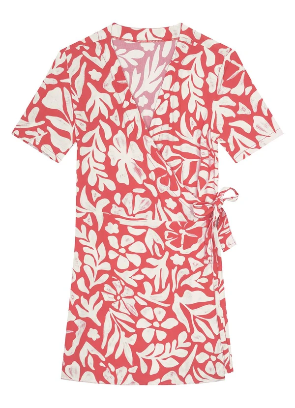 Malwee - Macaquinho Vermelho Floral em Viscose 3