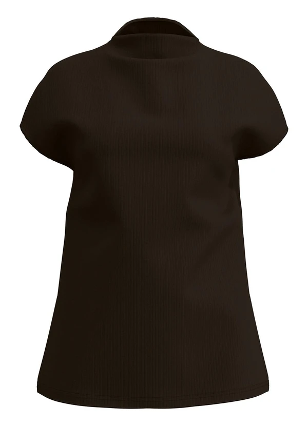 Lunender - Blusa Alongada com Gola Alta Marrom