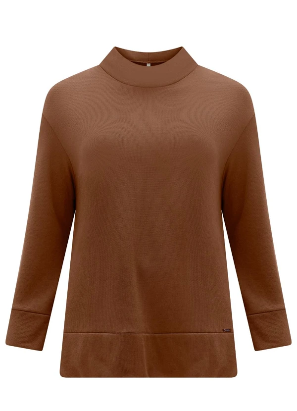 Lunender Mais Mulher - Blusa Alongada com Gola Alta Plus Size Marrom