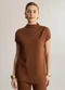 Lunender - Blusa Alongada com Gola em Malha Tricô Cinza - variação: Marrom