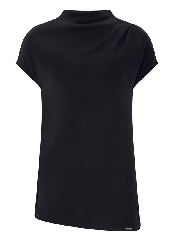 Lunender - Blusa Alongada com Gola em Malha Tricô Preto