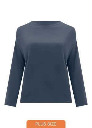 Lunender Mais Mulher - Blusa Alongada Plus Size em Malha Tricô Azul - LUNENDER MAIS MULHER