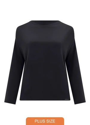 Lunender Mais Mulher - Blusa Alongada Plus Size em Malha Tricô Preto - LUNENDER MAIS MULHER