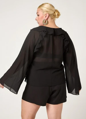 Elegance - Blusa Ampla com Babados Preto - ELEGANCE