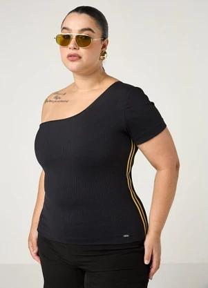 Elegance - Blusa Assimétrica com Retilínea Lateral Preto - ELEGANCE