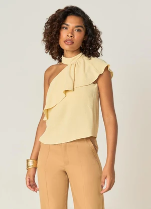 Elegance - Blusa Assimétrica de um Ombro Bege Concha - ELEGANCE
