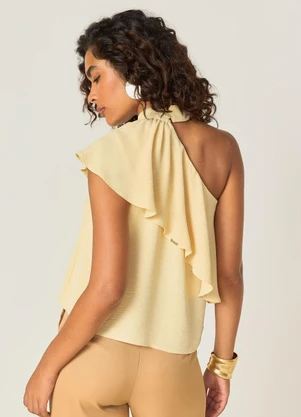 Elegance - Blusa Assimétrica de um Ombro Bege Concha - ELEGANCE