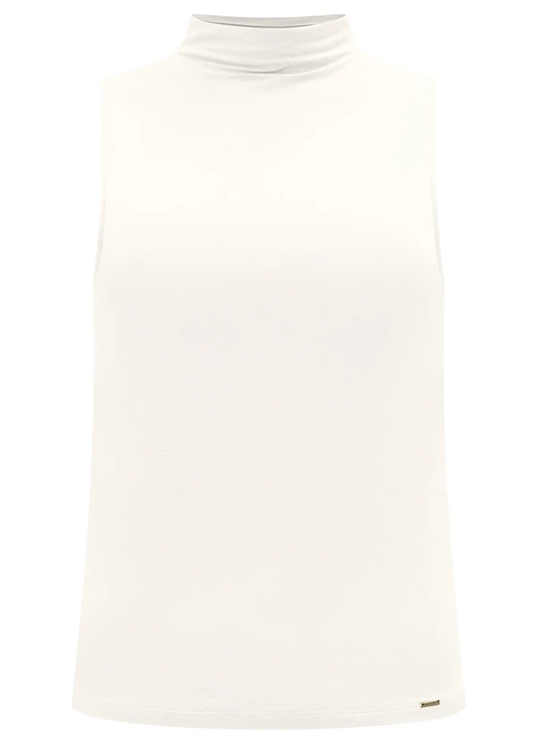 Lunender - Blusa Básica com Gola Alta em Malha Branco