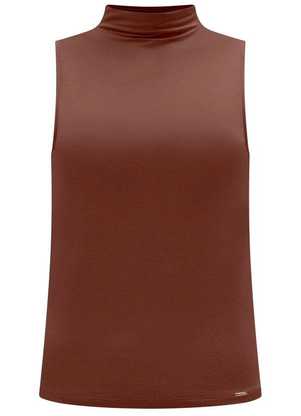 Lunender - Blusa Básica com Gola Alta em Malha Marrom