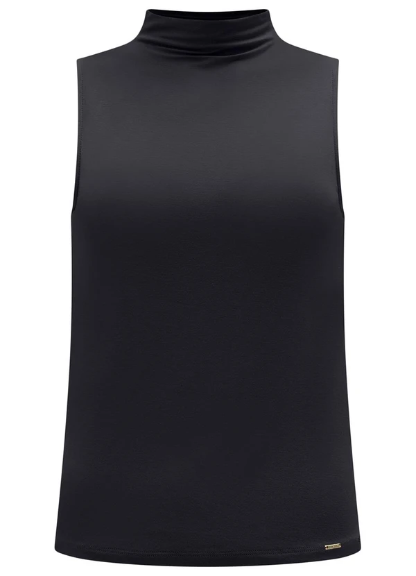 Lunender - Blusa Básica com Gola Alta em Malha Preto