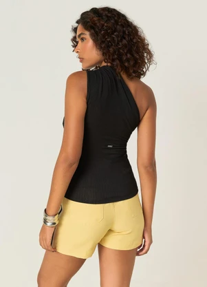 Elegance - Blusa Canelada Assimétrica com Laço Preto - ELEGANCE