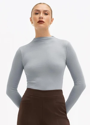 Principessa - Blusa Canelada Gola Alta Cinza Azulado Adele - PRINCIPESSA