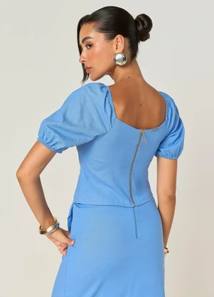 Elegance - Blusa com Amarração Costas e Decote Azul - ELEGANCE