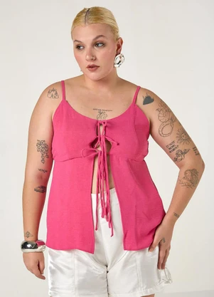 Elegance - Blusa com Amarração Decote e Abertura Rosa - ELEGANCE