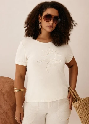 Elegance - Blusa com Bordado Frente e Barra Off White - ELEGANCE