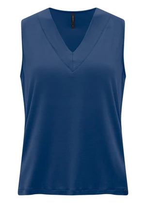 Lunender - Blusa com Decote em V em Malha de Viscose Azul - LUNENDER